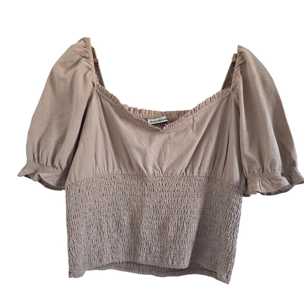 Abercrombie & Fitch Women's Smocked Cropped Top Tan Beige-XL Cotton Boho Cottage